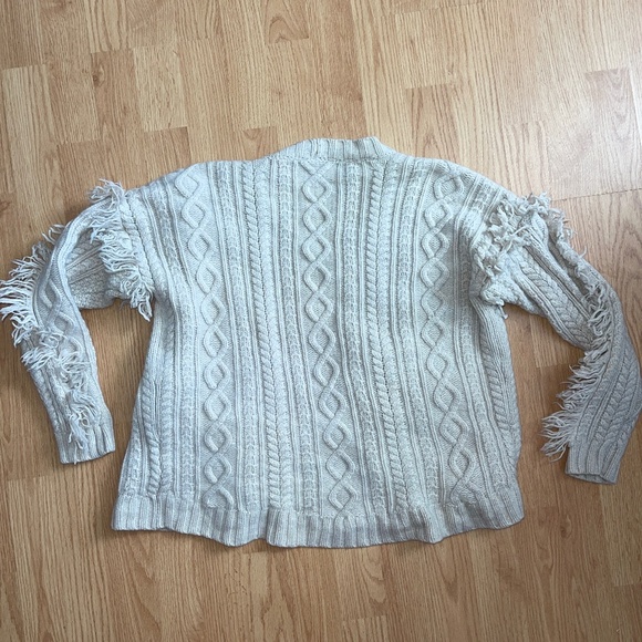 Madewell Cable Knit Cream Cardigan / Sweater Jacket with Fringe Sleeve Size Smal - Picture 8 of 8